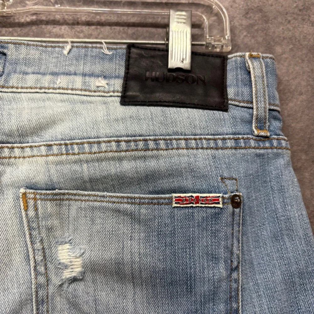 Hudson Byron Straight Leg Jeans Mens Size 32 Distressed Light Wash Button Fly